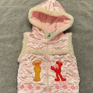 2005 Vintage Sesame Street Pink Hooded Vest with Elmo and Zoe
